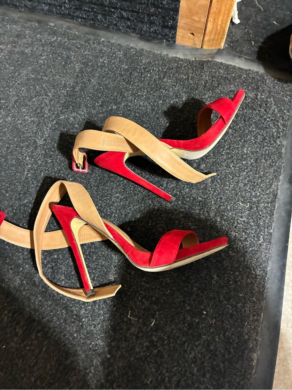 Liliana Red and Tan Suede Slingback Heels - Picture 3 of 6
